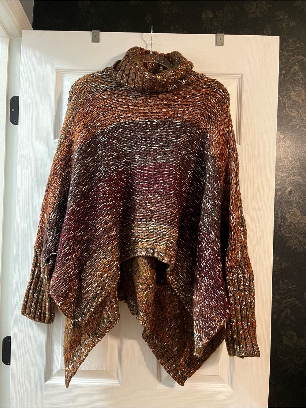 Design Lab Lord & Taylor Marled Poncho Turtleneck in Brown and Burgundy